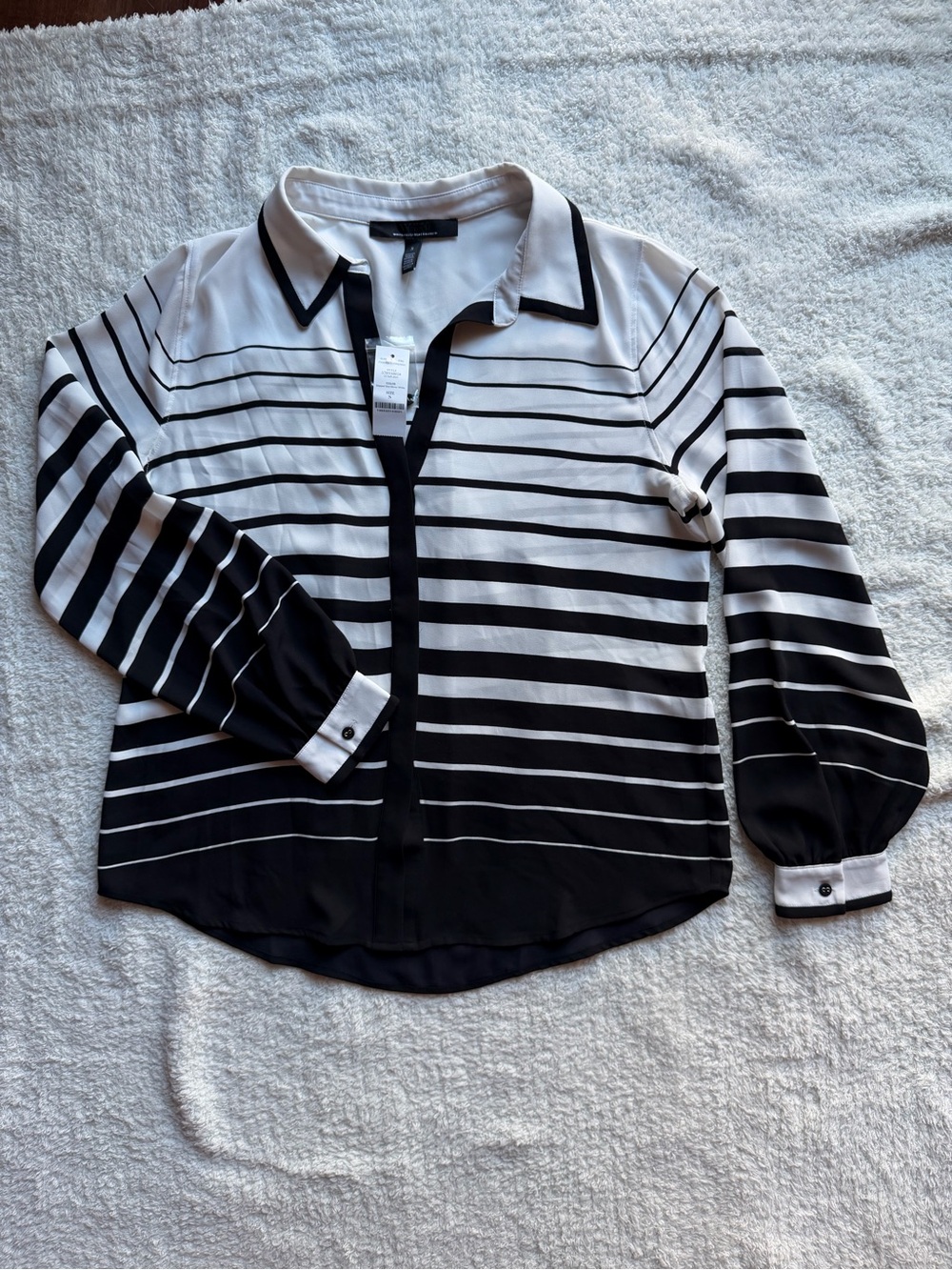 White House Black Market Black & White Striped Button-Down Blouse